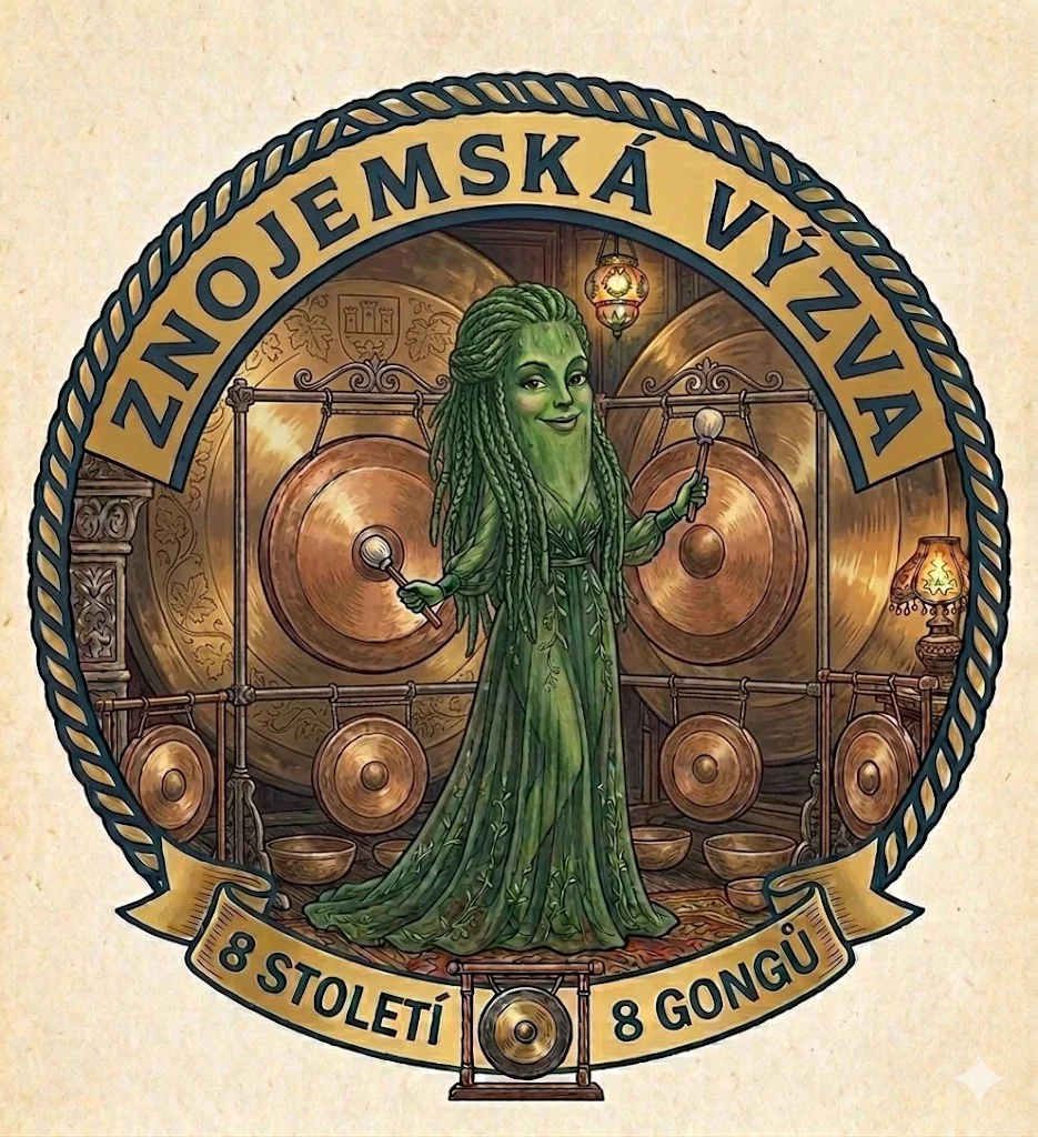 Okurka hrající na gongy